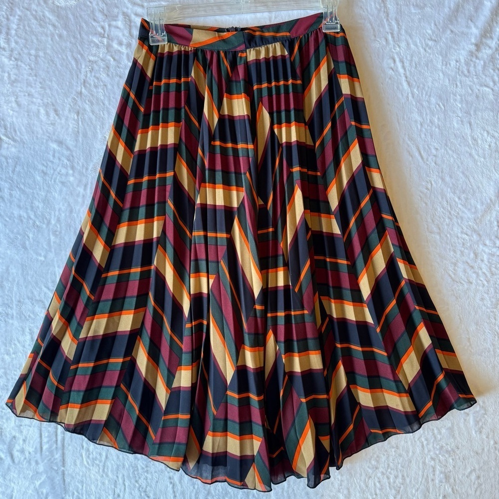 Pleated Plisse A Line Academia Skirt Burgundy Navy Multicolor Herringbone